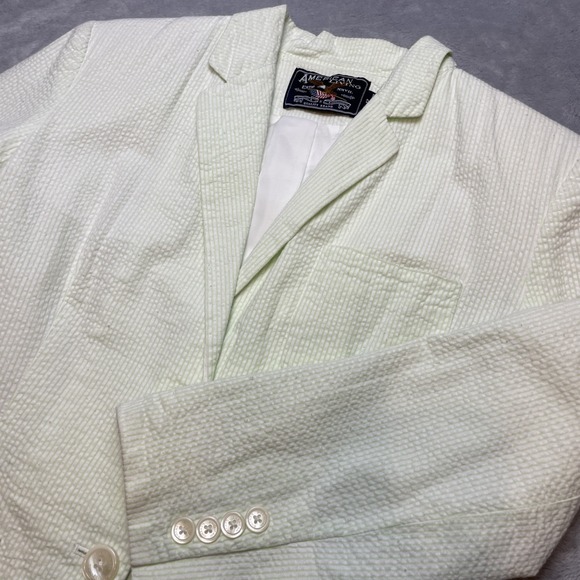 American Living Jackets & Blazers - American Living Womens Seersucker Blazer Jacket Size 12 Lime Green Stripe Cotton